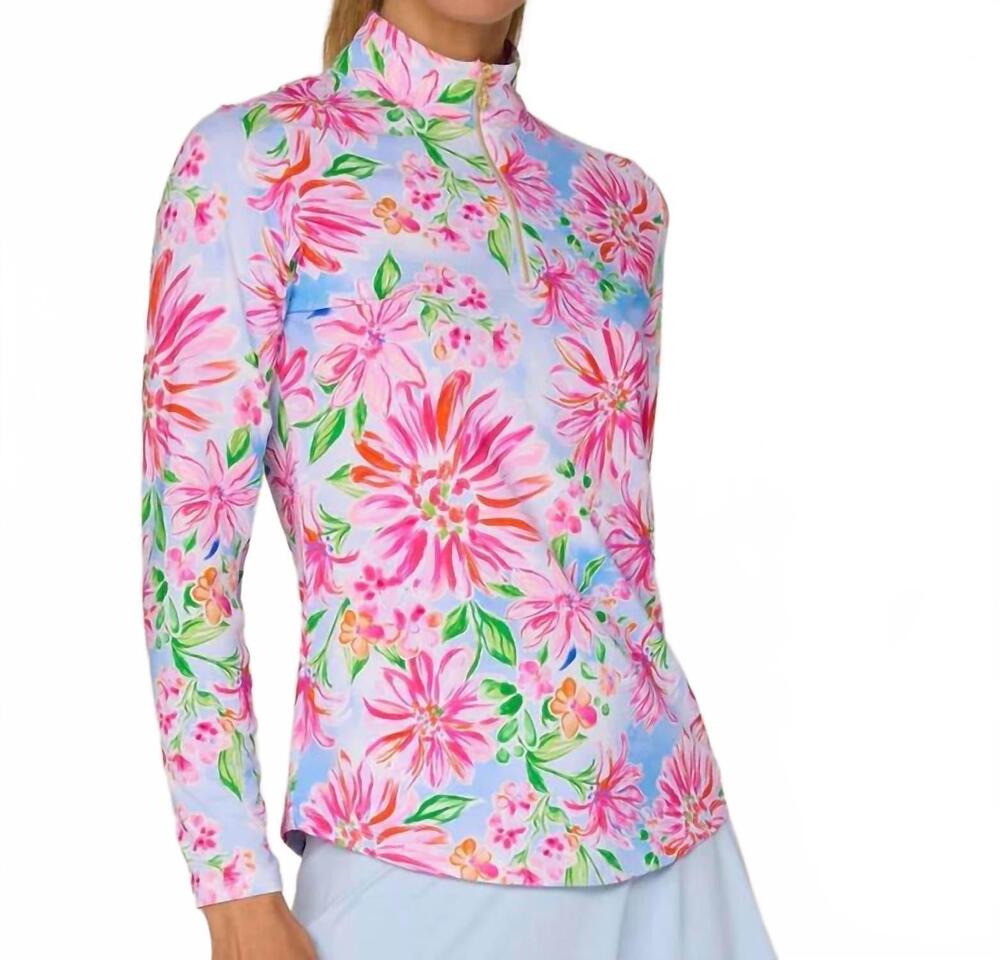 NEW G LIFESTYLE women's long sleeve mock top in peri bouquet